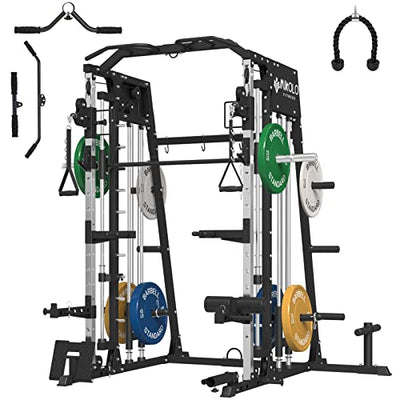 Mikolo Smith Machine, 2200lbs Squat Rack with LAT-Pull Down System